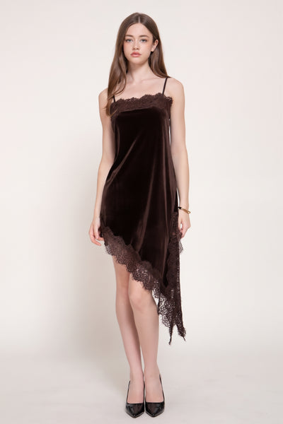 Vestido mini de terciopelo con encaje