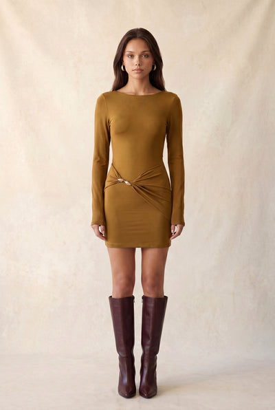 Vestido mini de punto con detalle metálico