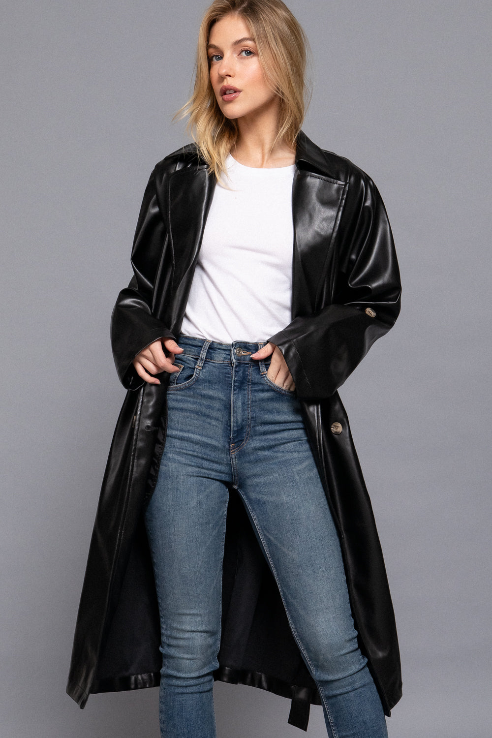 Gabardina cruzada efecto piel