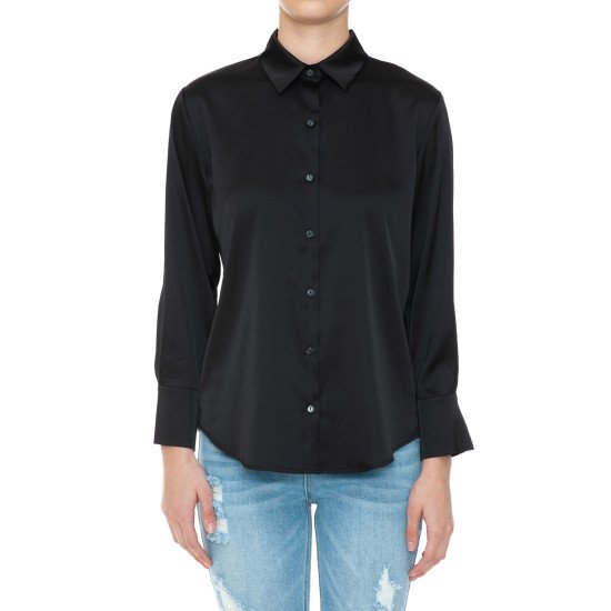 Camisa de satín manga larga con botones — 74775
