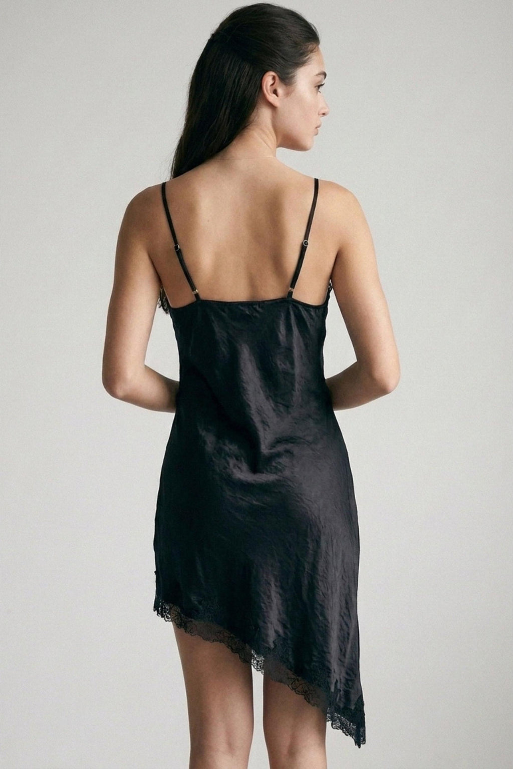 Vestido lencero midi satinado con encaje — 40001DN
