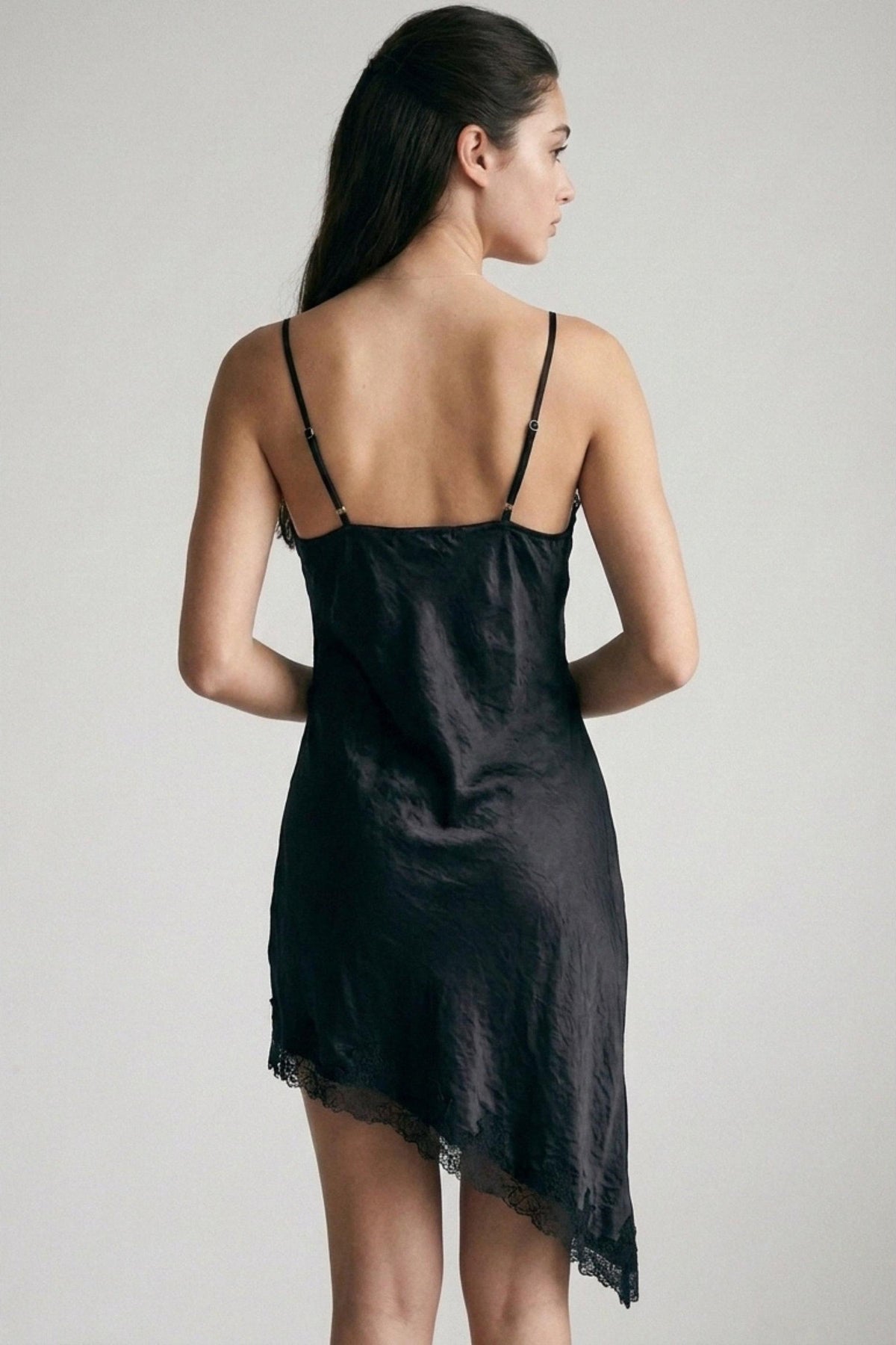 Vestido lencero midi satinado con encaje — 40001DN