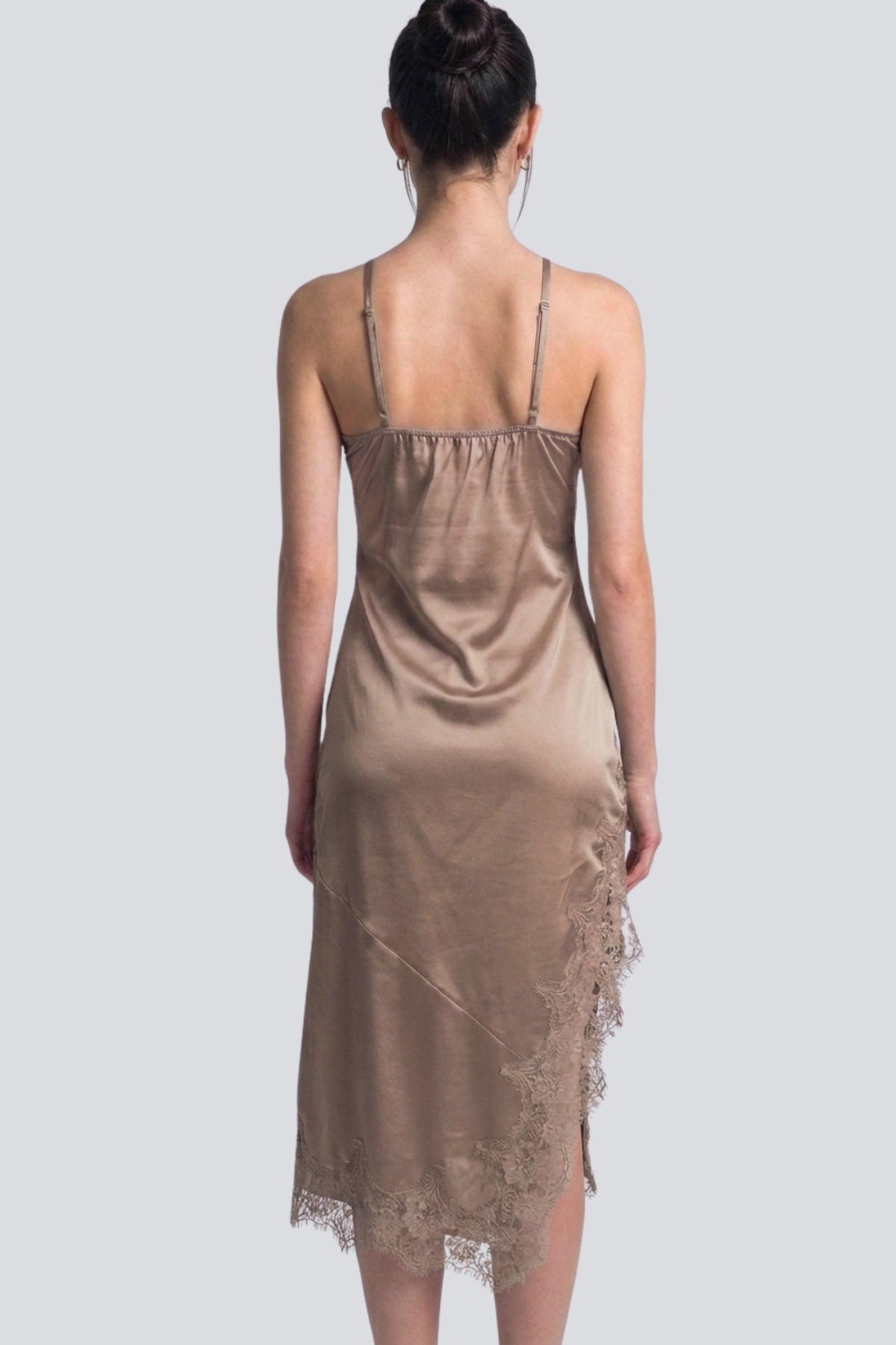 Vestido midi halter satinado con encaje — 40002DN