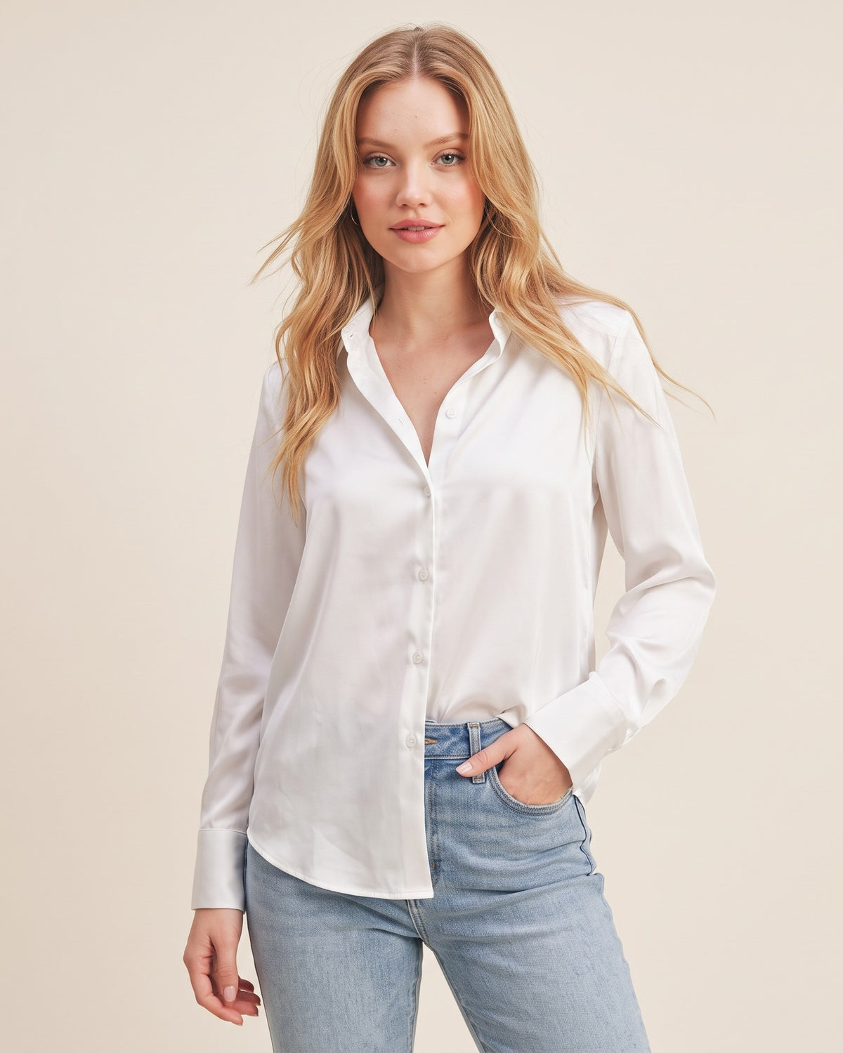Camisa satinada de manga larga