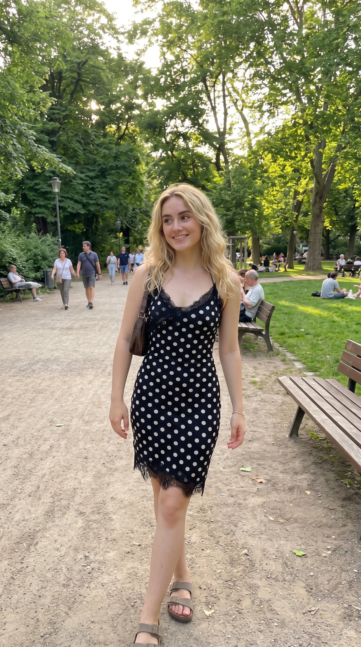Vestido lencero de lunares con encaje
