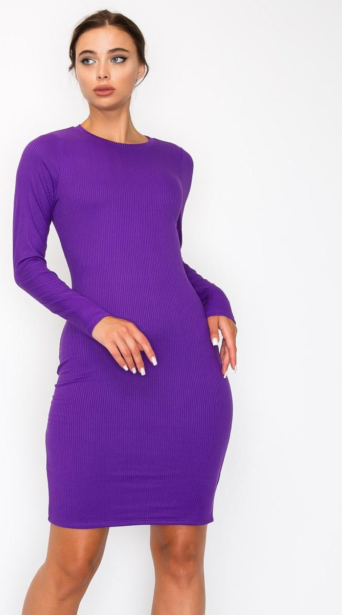 Vestido mini de canalé con manga larga — HMD13967