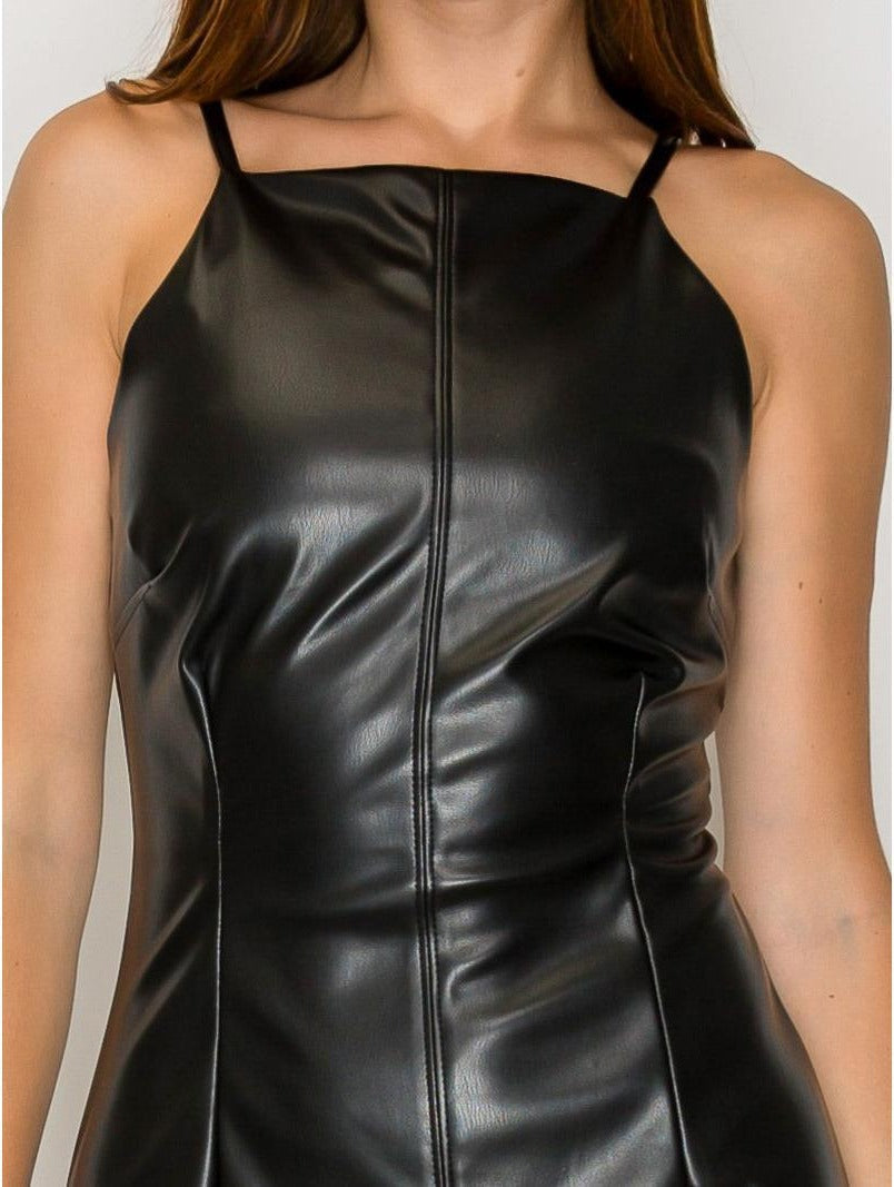 Vestido mini efecto piel sin mangas — ID6102