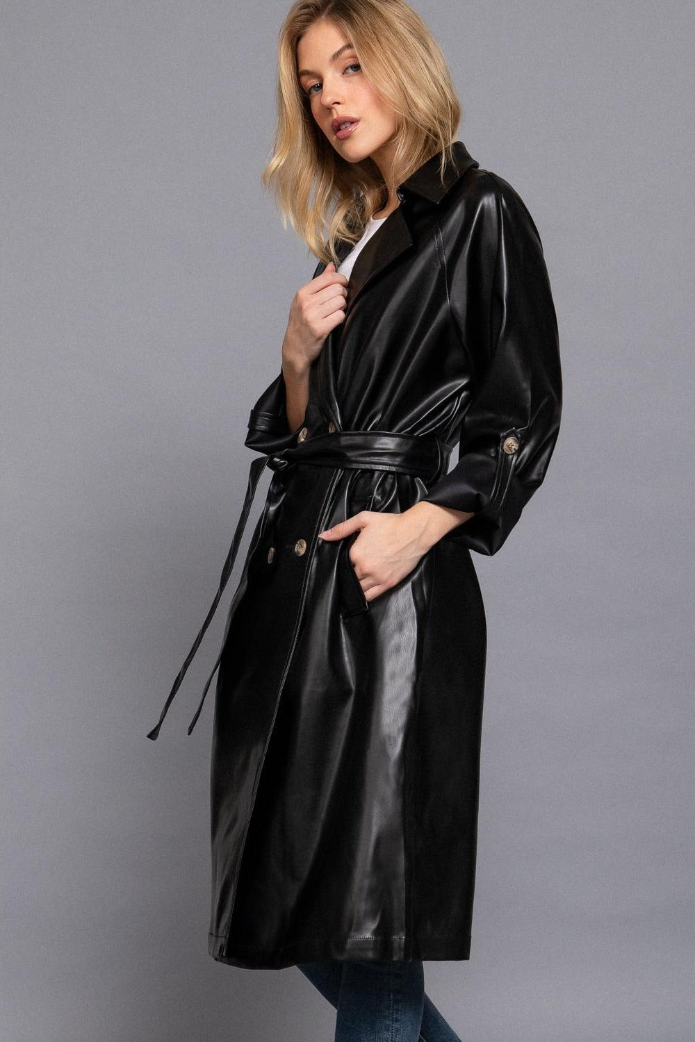 Gabardina cruzada efecto piel — J14039