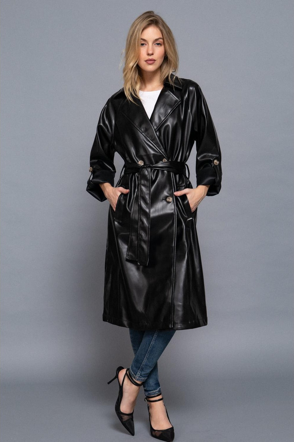 Gabardina cruzada efecto piel — J14039