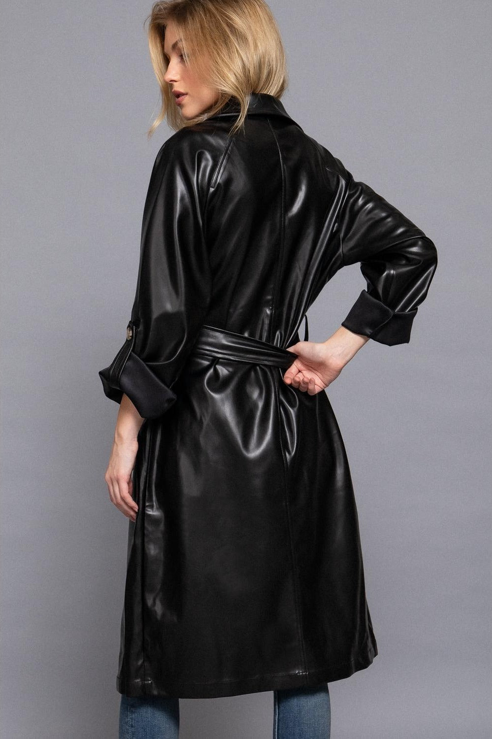 Gabardina cruzada efecto piel — J14039