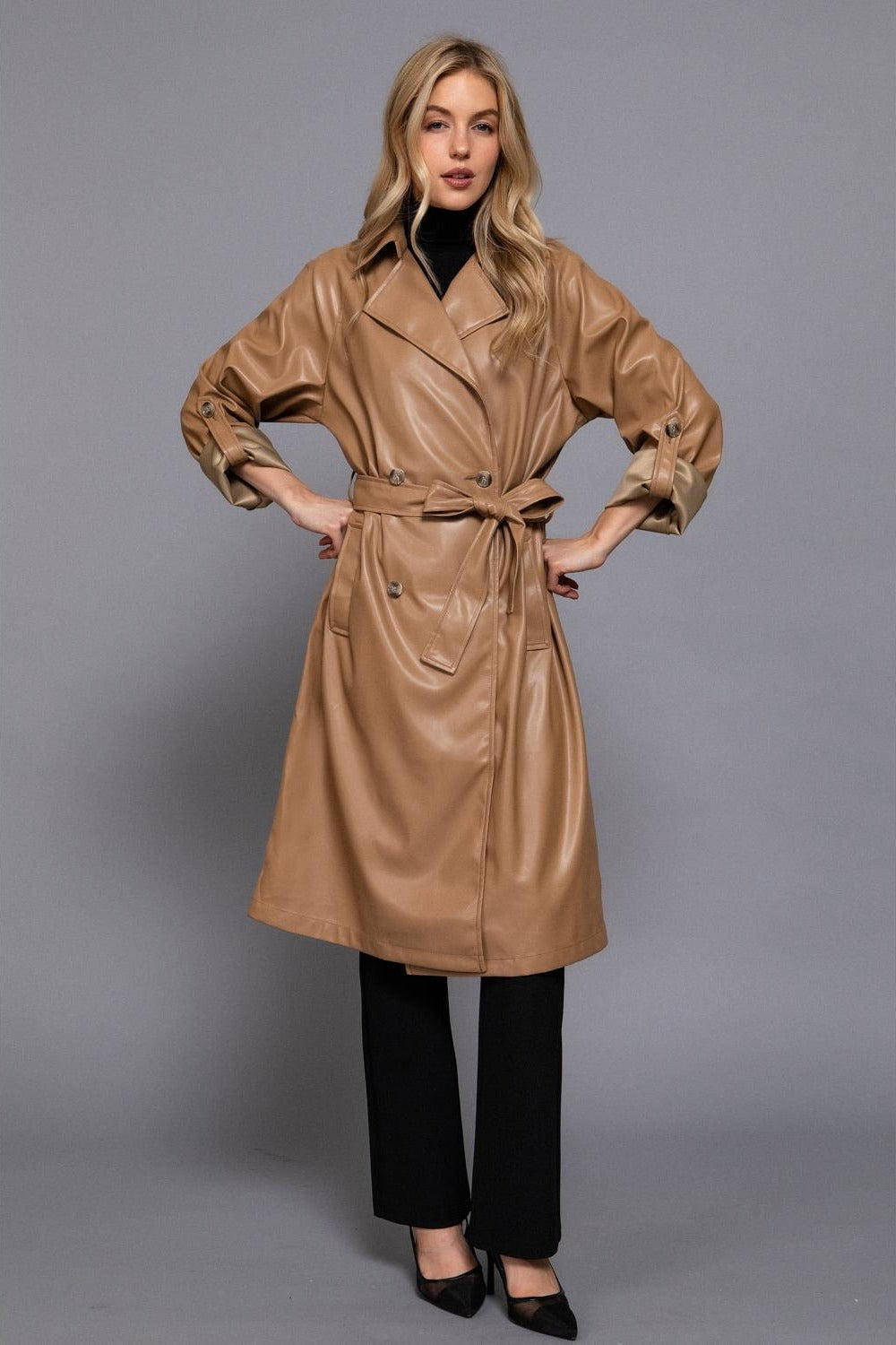 Gabardina cruzada efecto piel — J14039