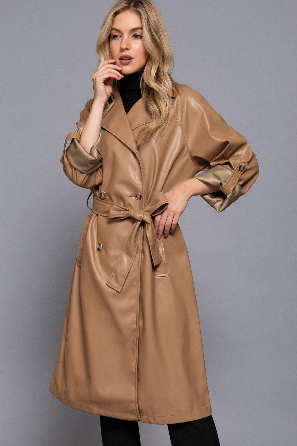 Gabardina cruzada efecto piel — J14039