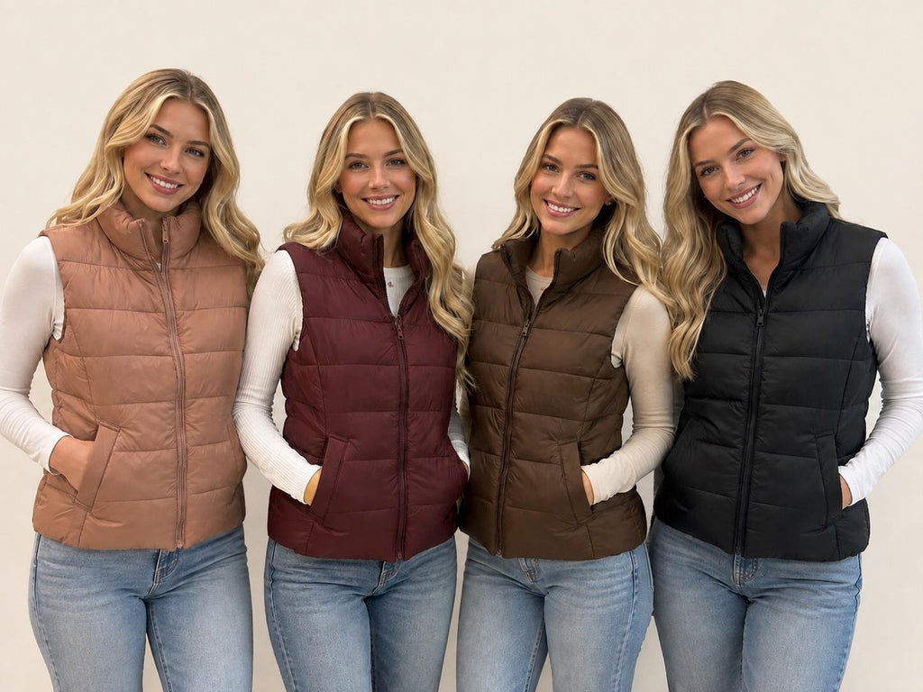 Chaleco puffer con cuello alto y bolsillos — LM1097V