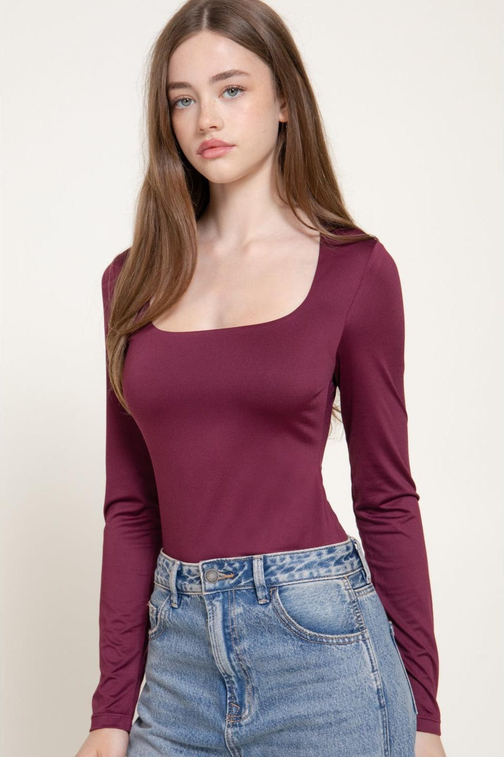 Body de manga larga con escote en U — P14115