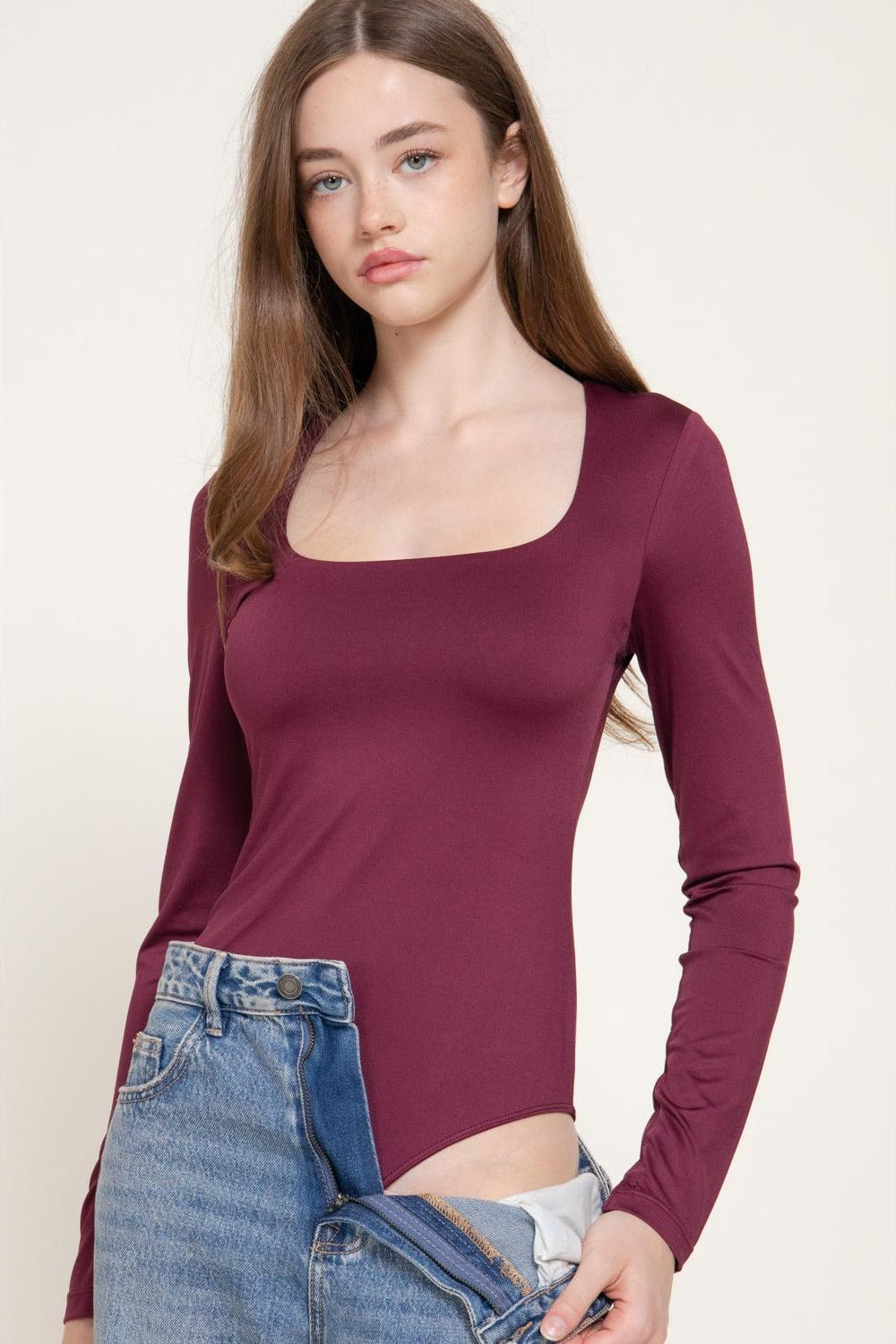 Body de manga larga con escote en U — P14115