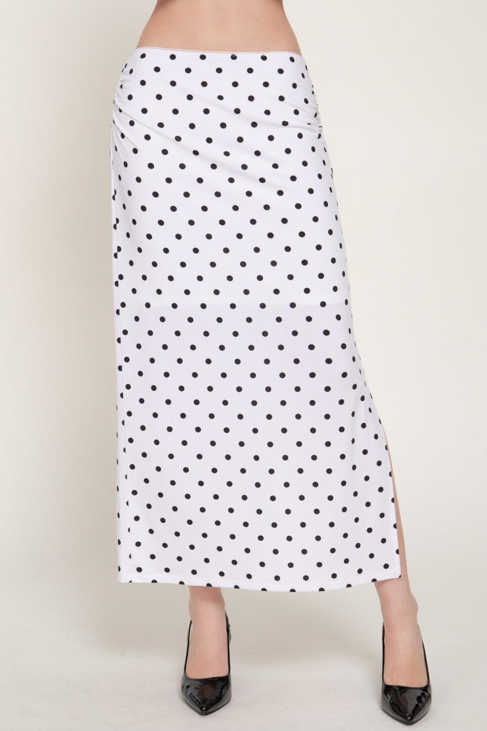 Falda midi de lunares con cintura de encaje — S15614