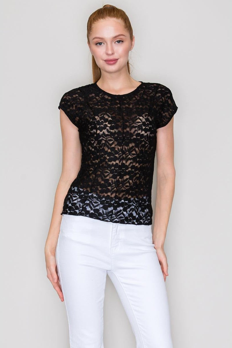Playera de manga corta con encaje — ST3090