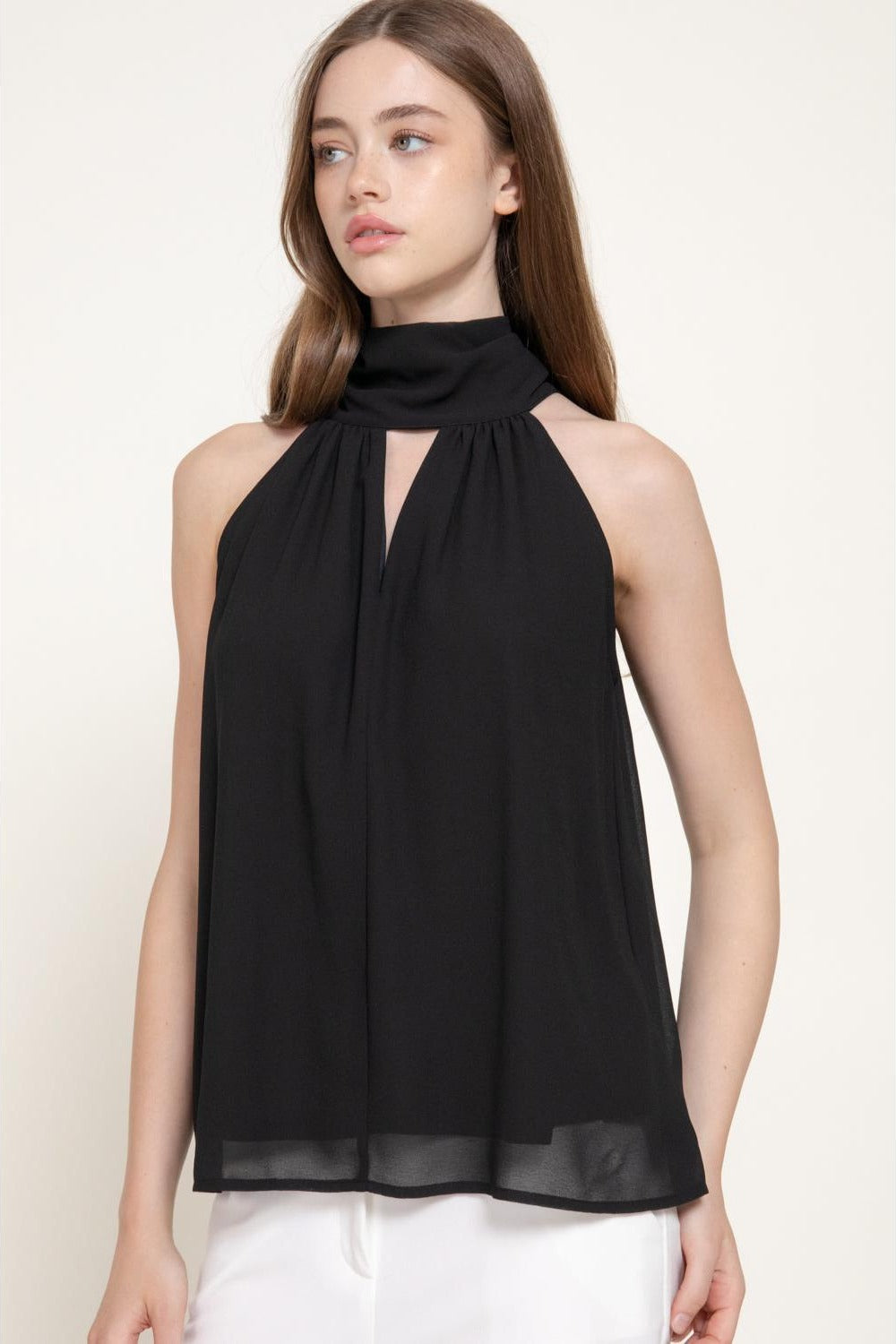 Blusa halter de gasa con cuello alto — T15482