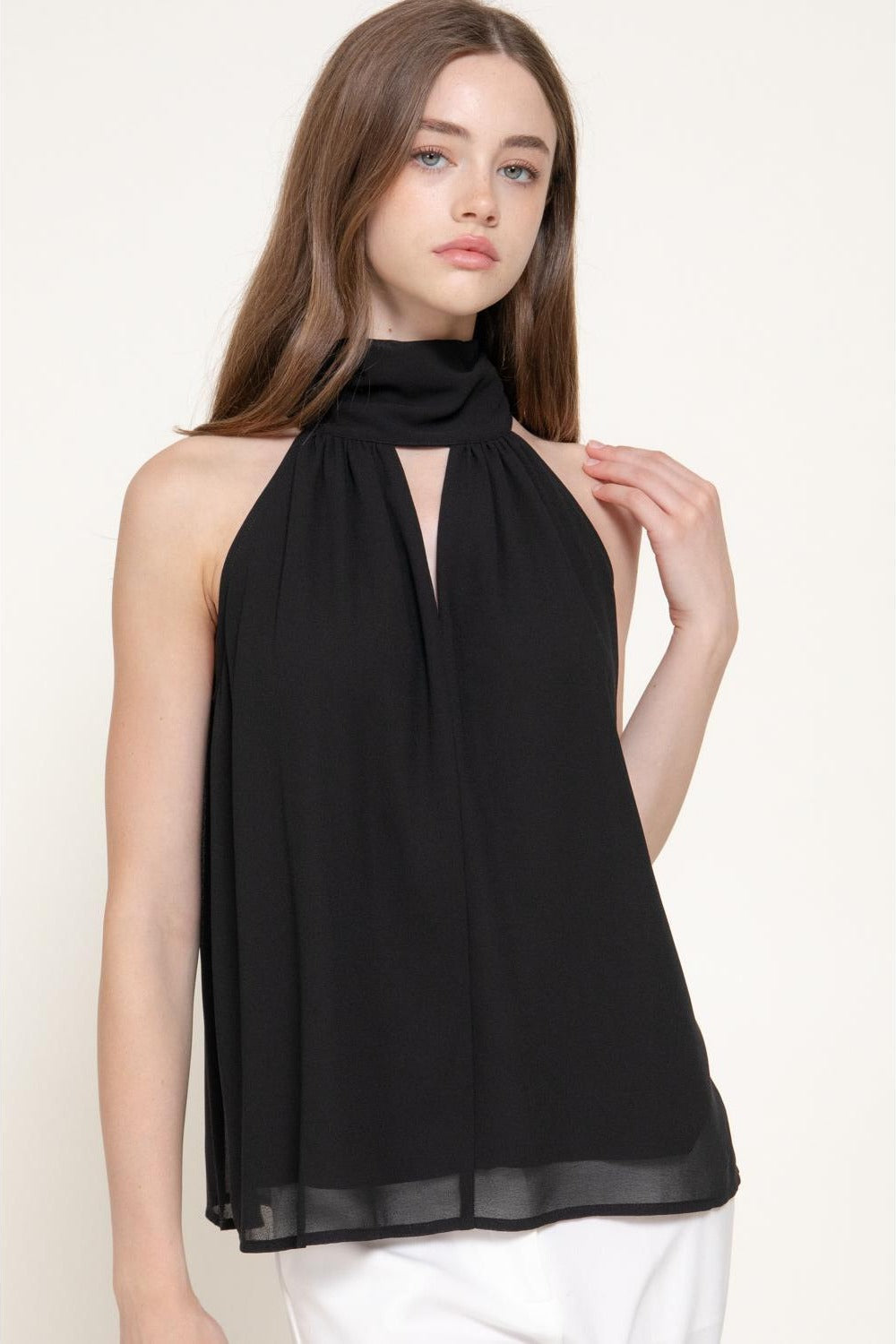 Blusa halter de gasa con cuello alto — T15482