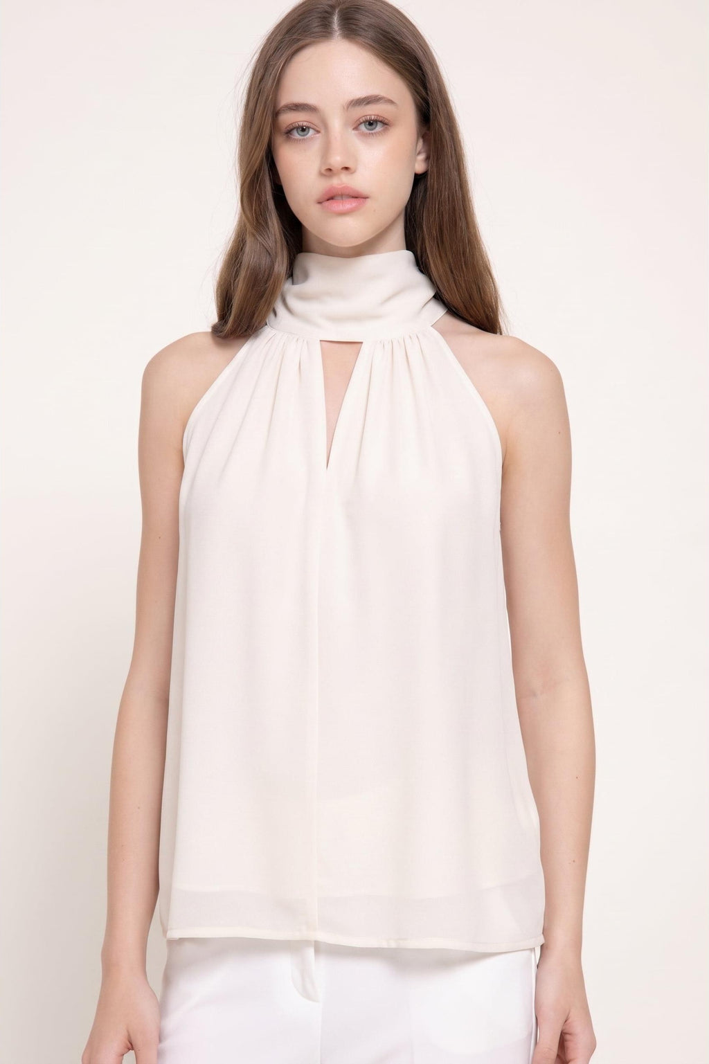 Blusa halter de gasa con cuello alto — T15482
