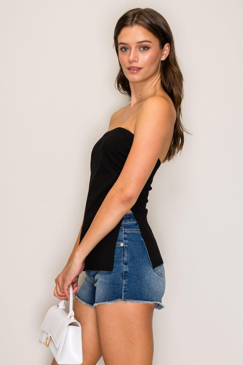 Top strapless fruncido con doble abertura — TX71182