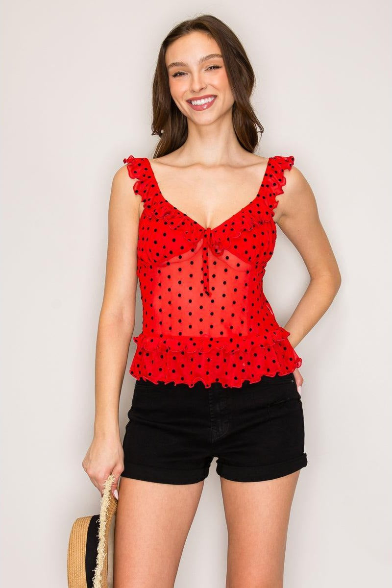 Top con doble holán y bajo curvo — TX71359