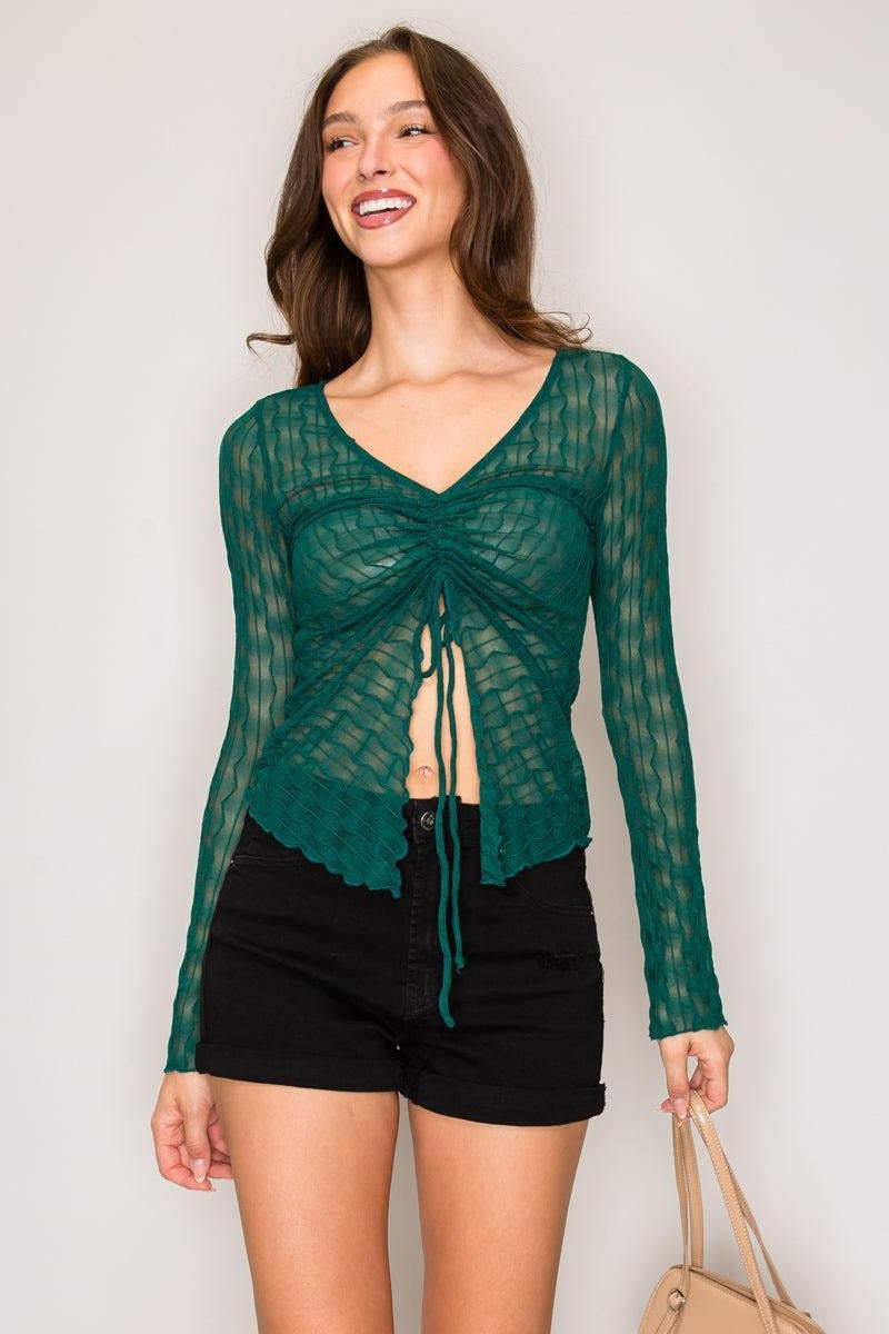 Blusa de punto calado con bajo en picos — TZ50066
