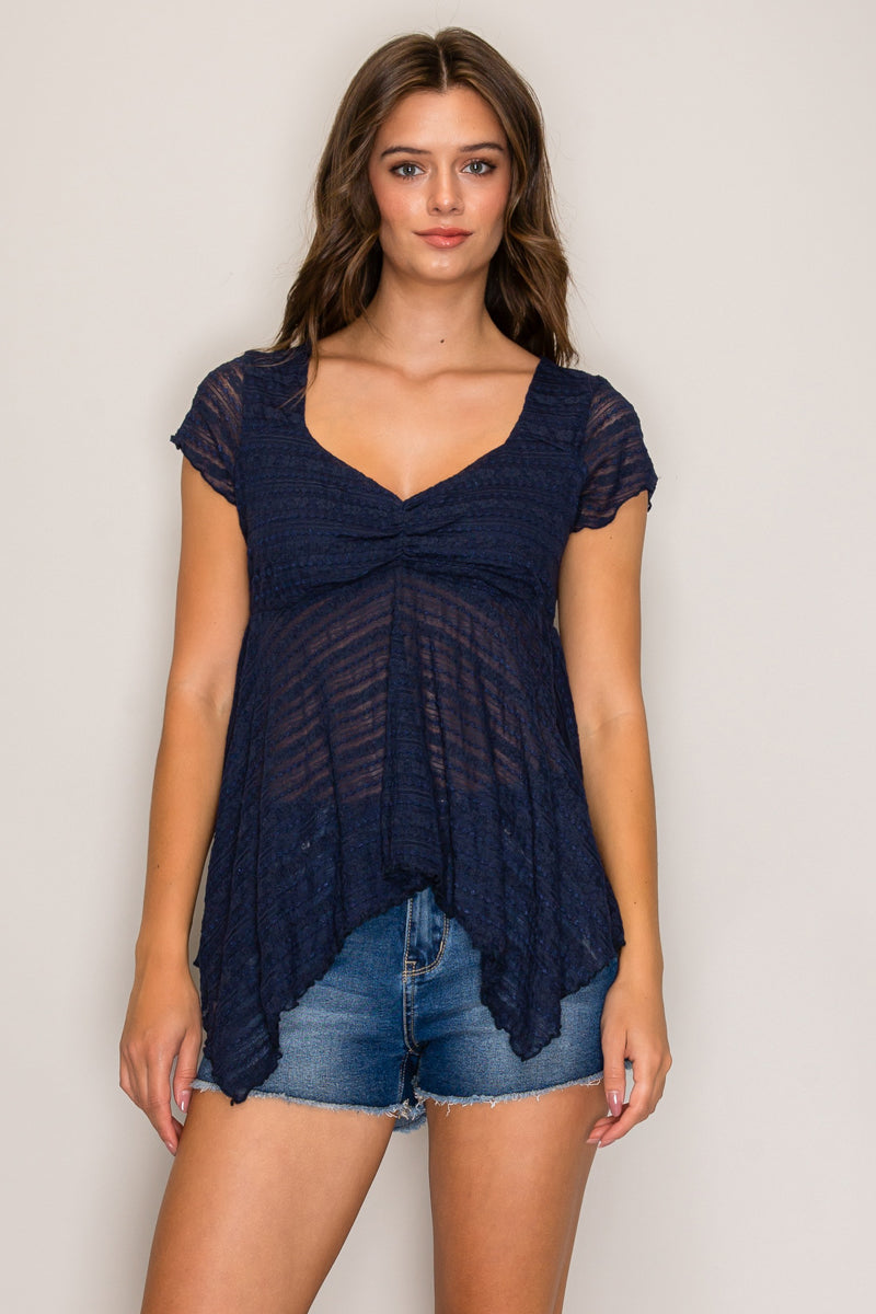 Top babydoll manga corta 23" con dobladillo angular — TY70348