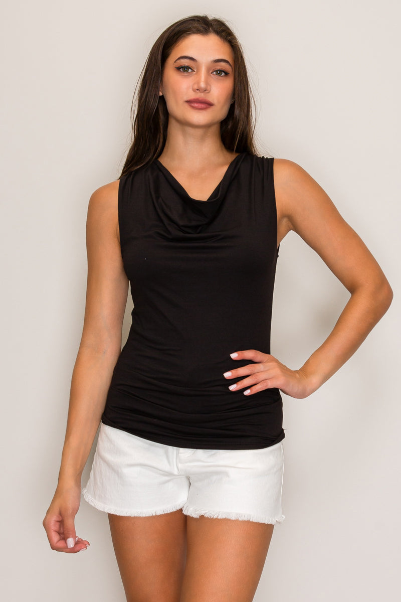 Top 21" cuello drapeado frontal doble con pliegues — segunda vista