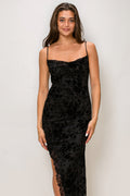 Vestido interlock forrado cuello drapeado y bastilla asimétrica — DX72422
