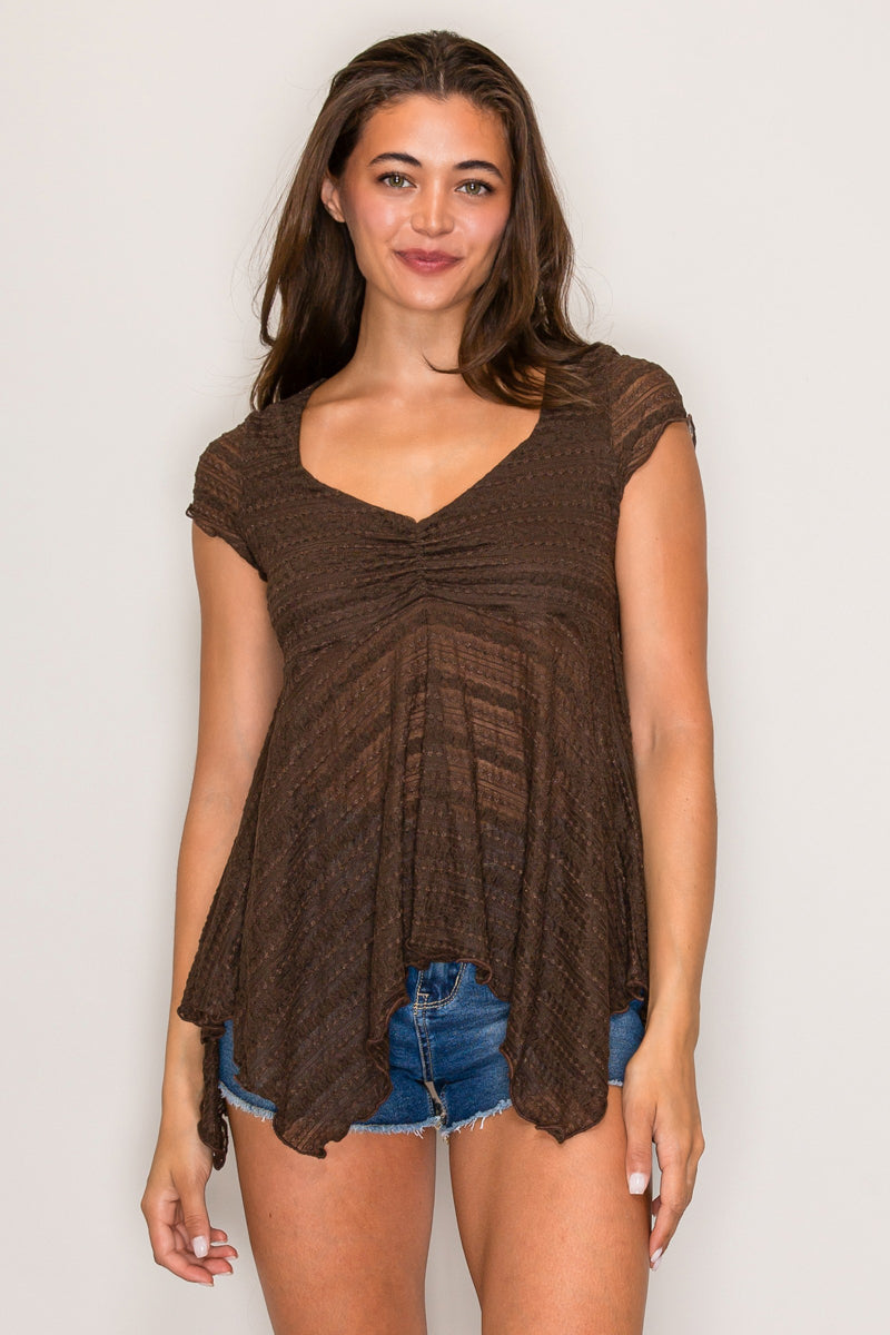 Top babydoll manga corta 23" con dobladillo angular — TY70348