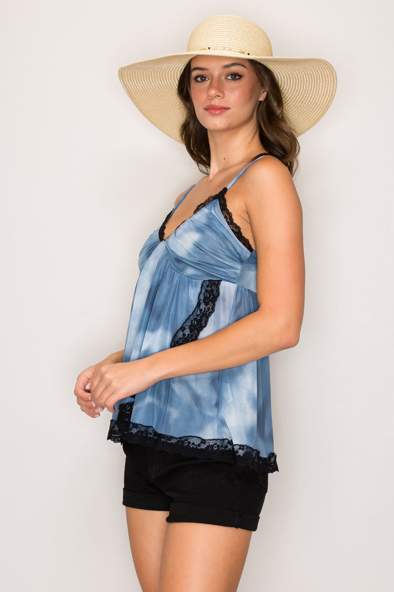 Camisola babydoll cruzada 23" con detalle de encaje — TX70523