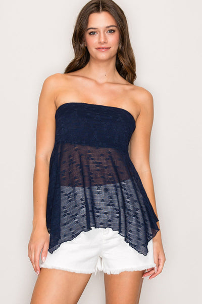 Top strapless con bajo pañuelo