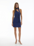 Vestido satinado bicolor con escote cuadrado
