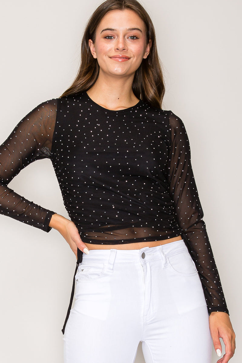 Top de malla transparente con pedrería — TZ9516