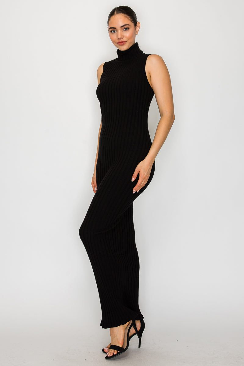 Vestido largo de punto con cuello alto